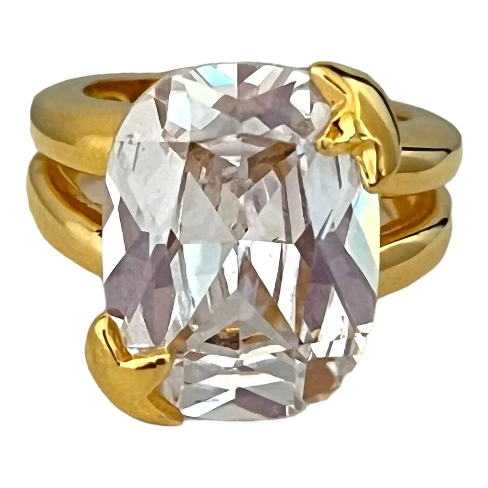 New Gold Tone Cubic Zirconia Ring Large Oval Cocktail Statement Size 5 - 5K